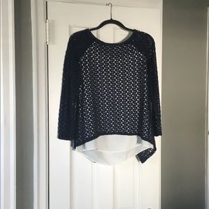 Green Envelope Navy and White Lace Top